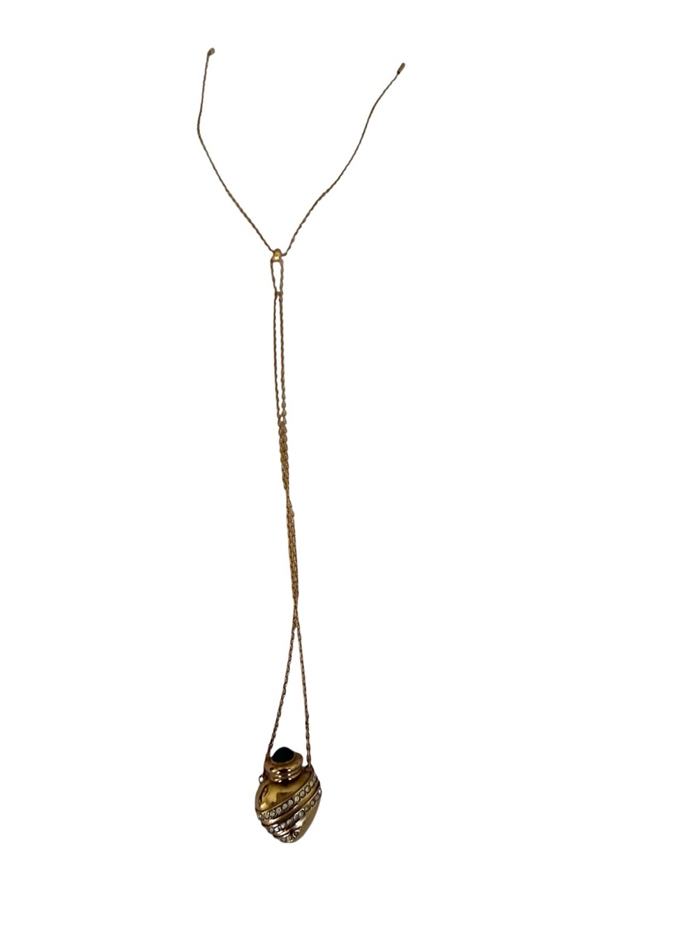 Gold Tone Pendant Necklace with Green Cabochon and Rhinestones - Picture 3 of 4